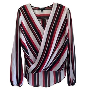 BCX | NWT red striped long sleeve v neck blouse size small